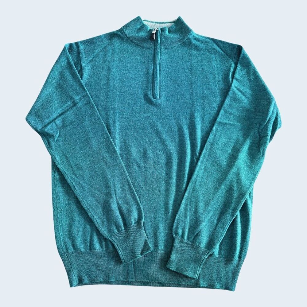 Peter Millar Men’s Teal Merino Wool & Silk Quarter Zip Sweater Medium MF18S52